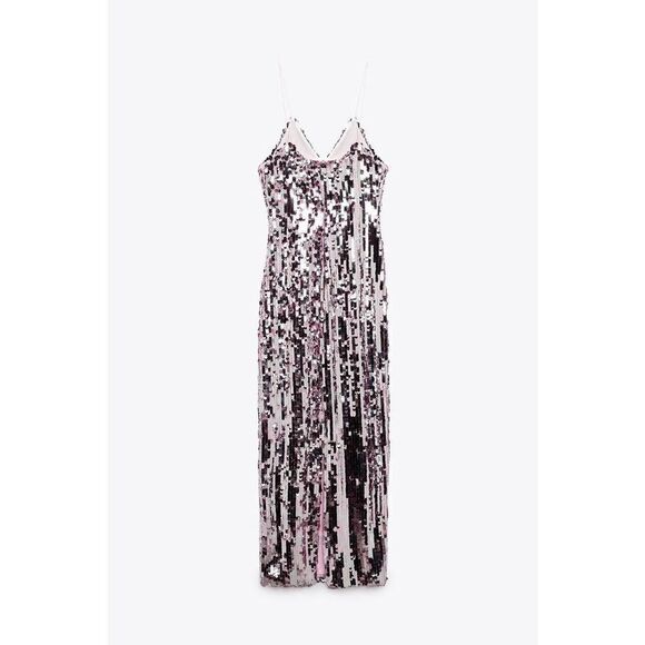 SILVER STRAPPY SEQUIN DRESS ZARA - Picture 10 of 16